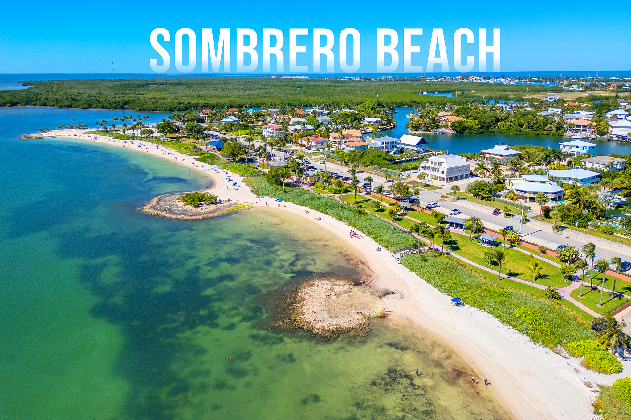 Aerial view of a Marathon beach